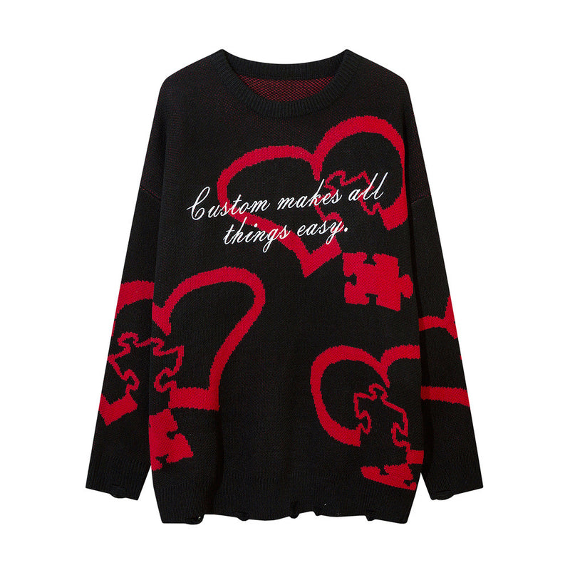 Men Sweater Idle Style Love Heart Brocade Sweater