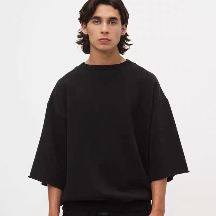 Fog Fear of God Essentials T Shirt Solid Color Fleece Sweater 3/4 Sleeve Loose round Neck Pullover Short Sleeve Men