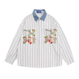 Men Long Sleeved T Shirt Cartoon Embroidered Long Sleeve Shirt Men's Loose Casual Polo Collar Shirt