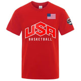 USA Basketballer Printed Street Casual T-Shirts Men Loose Ov