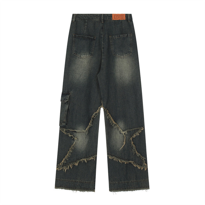 Men Jeans Stitching Hip Hop Five-Pointed Star
