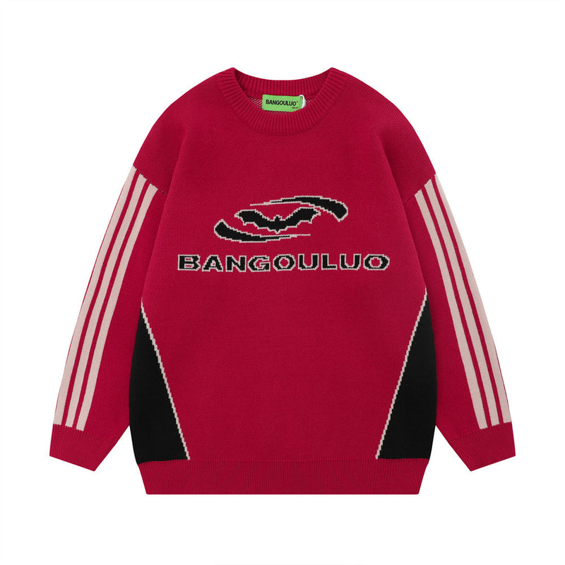 Men Sweater Stitching Letter Sweater Casual