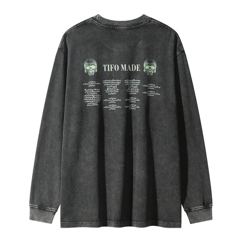 Men Long Sleeve T-Shirt Sad Washed Old Casual Loose