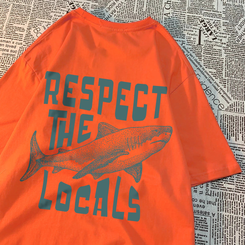 Respect The Locals Shark Printing Tshirt Breathable Street