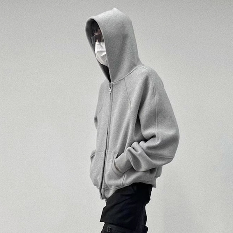 MIJKO Mens Jacket Double Zipper Heavy Simple Hooded Sweater