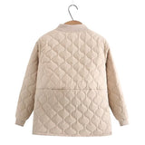 Women Cotton Coat Diamond Plaid Casual Jacket