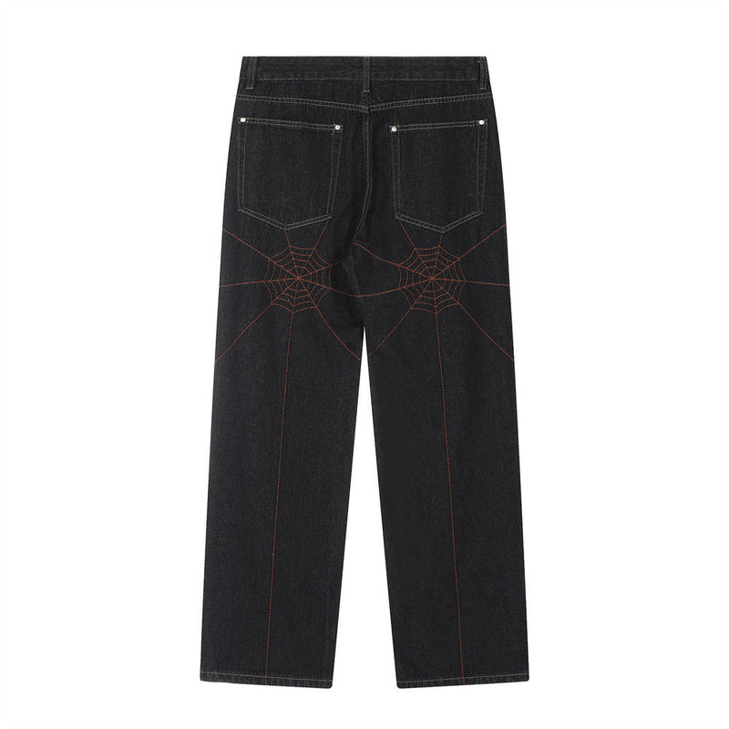 Men Jeans Embroidery Spider Web Hip-Hop Fashion