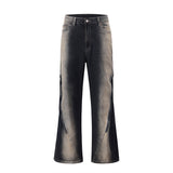 Men Jeans Tie-Dye Bell-Bottom Pants Punk Hip Hop Zipper Stitching