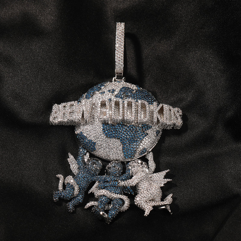 Jewelry Angel Earth Pendant Necklace Copper Inlaid Colorful Zircon Angel Pieces rapper Spectrum