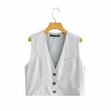 Women Vest Cardigan Solid Color Short Vest