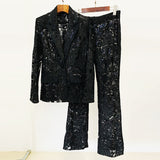 Women Haute Couture Co-Ords Mesh Embroidered Suit Two-Piece Set
