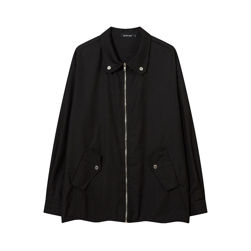 Long Sleeve Shirt Multi-Pocket Zipper Shirt Solid Color Coat