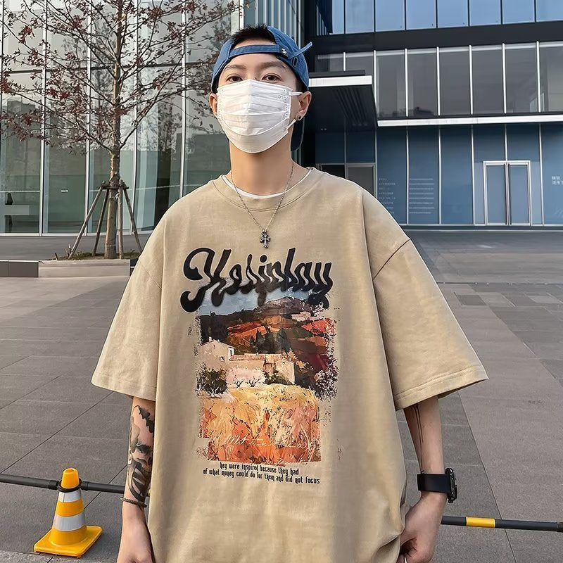 Men T Shirt Summer Heavy Cotton Teenagers
