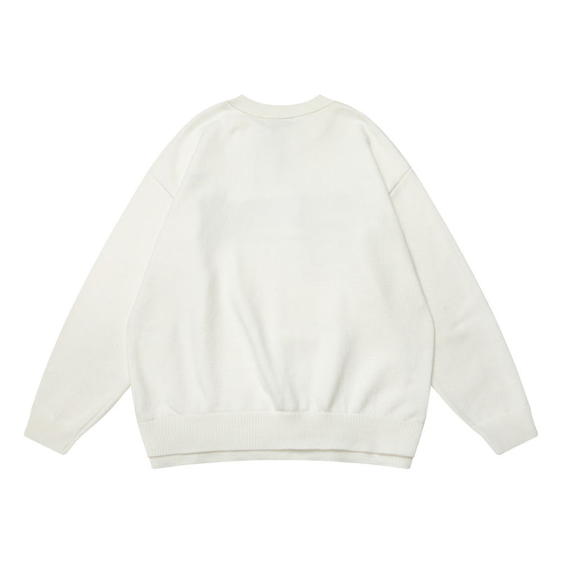 Men Sweater Flocking Embroidered Crew Neck Knitwear