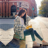 Women Knitted Cardigan Loose Fashion Plaid
