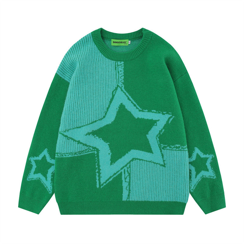 Men Sweater Five-Pointed Star Jacquard Knitted Sweater