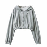 Women Hoodie Retro Loose-Fitting Cropped Casual