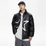 Unisex Coat Winter Thickened PU Leather Stand-up Collar Cotton-Padded Clothes