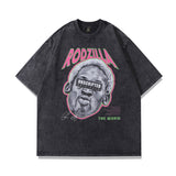 Men T-Shirt Vintage Rodman Print Oversize Distressed Loose