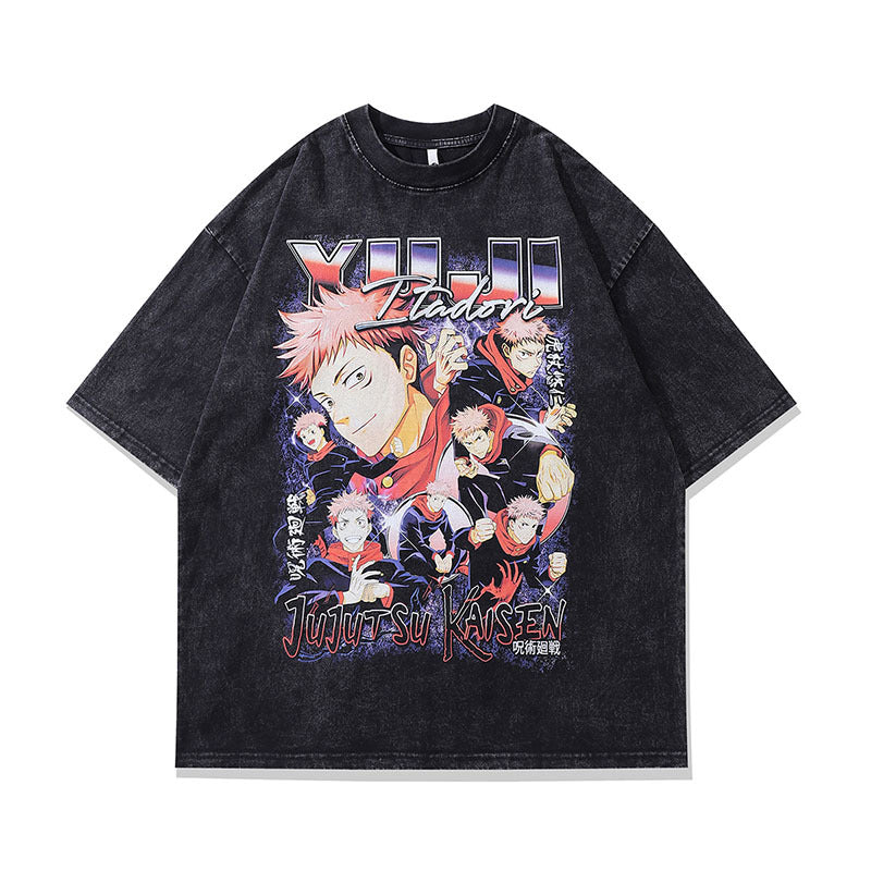 Men T-Shirt Anime Print Distressed All-Match