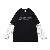 Men Long Sleeve T-Shirt Fake Two Pieces Personalized Patterns