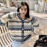 Women Knitted Cardigan Retro Creative Design Loose Knitted Sweater