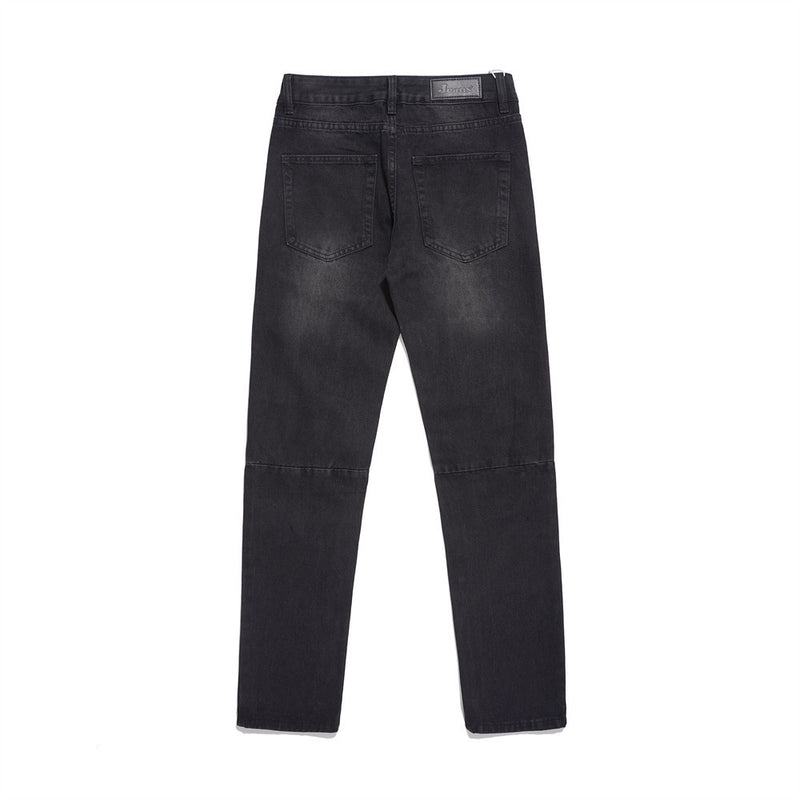 Men Jeans Patch Ripped Jeans Zipper Slit