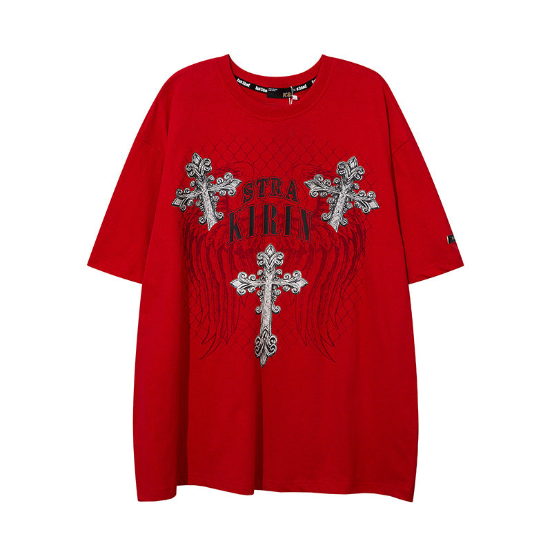 Men T-Shirt Cross Retro Couple Loose
