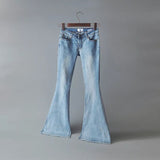 Women Jeans Frayed Flared Pants Stretch