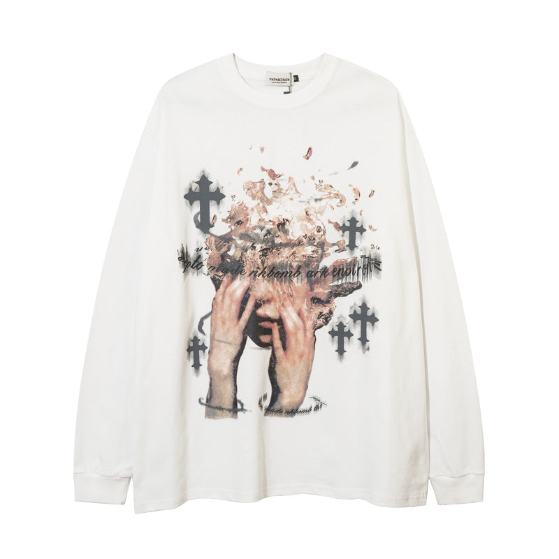 Men Long Sleeve T-shirt Portrait Printing Creative Trend Niche