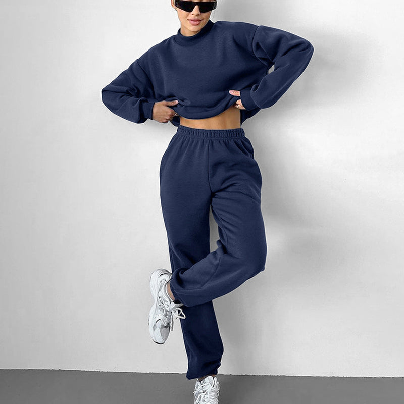 Women Co-Ords Autumn and Winter Solid Color Small Stand Collar Sweater Leisure
