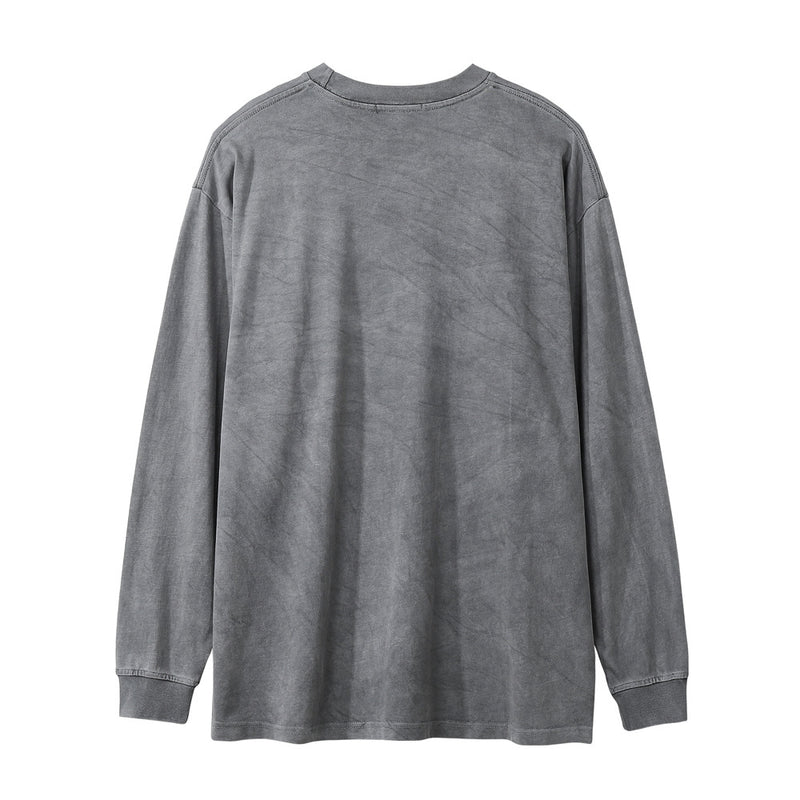 Men Long Sleeve T-Shirt Heavy Cotton Distressed Loose