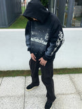 HS Hoodie Retro Distressed Graffiti Loose Fleece-lined