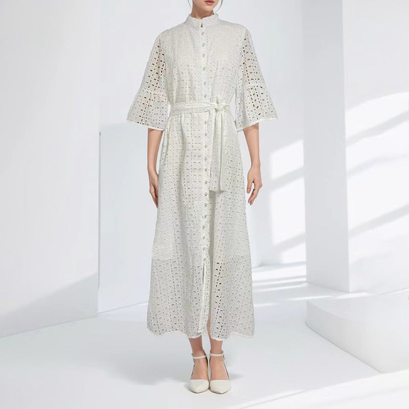 Bohemian Dress Fashion Retro Embroidery Lace-up Dress