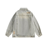 Women Jackets Retro Tattered Jeans Distressed Turn-down Collar Coat
