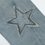 Men Jeans Patch Five-Pointed Star Distressed Casual