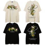 Men T-Shirt Vintage Floral Print Oversize