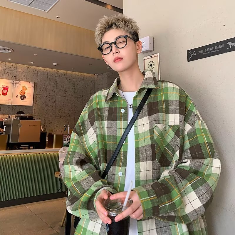 Men Shirts Plaid Loose plus Size Casual Jacket