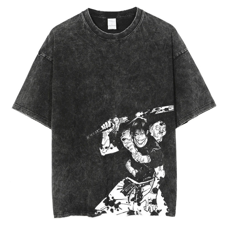 Men Vintage T-shirt Harajuku Anime Graphic Print T-Shirt