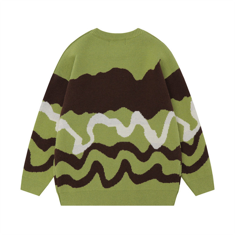 Men Sweater Striped Jacquard Five-Pointed Star Sweater