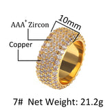 Rings Copper with Zirconium Five Rows Full Diamond Ring Hip Hop St. Valentine's Spectrum
