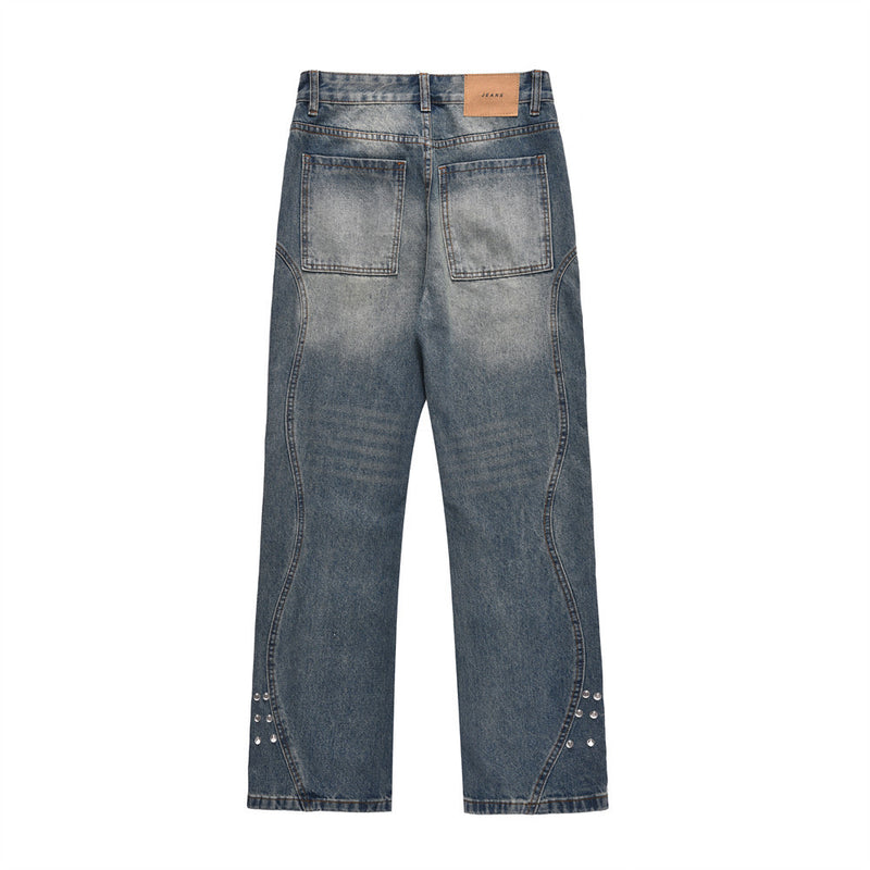 Men Jeans Distressed Line Stitching Loose