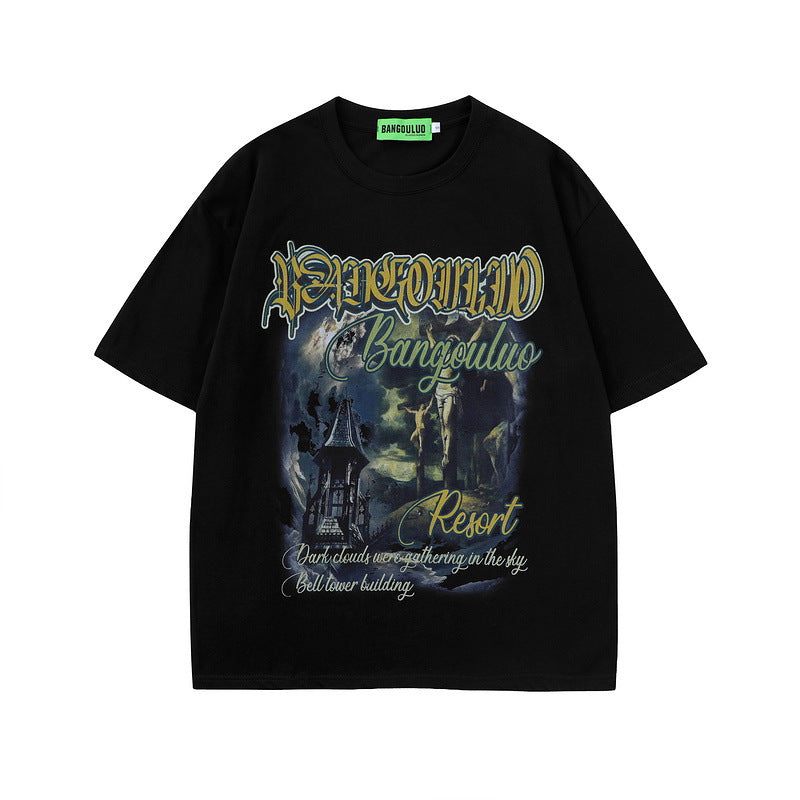 Men T-Shirt Cross Retro Loose All-Match