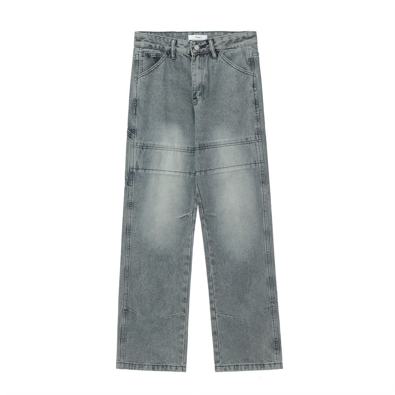 Men Jeans Stitching Polished White Loose