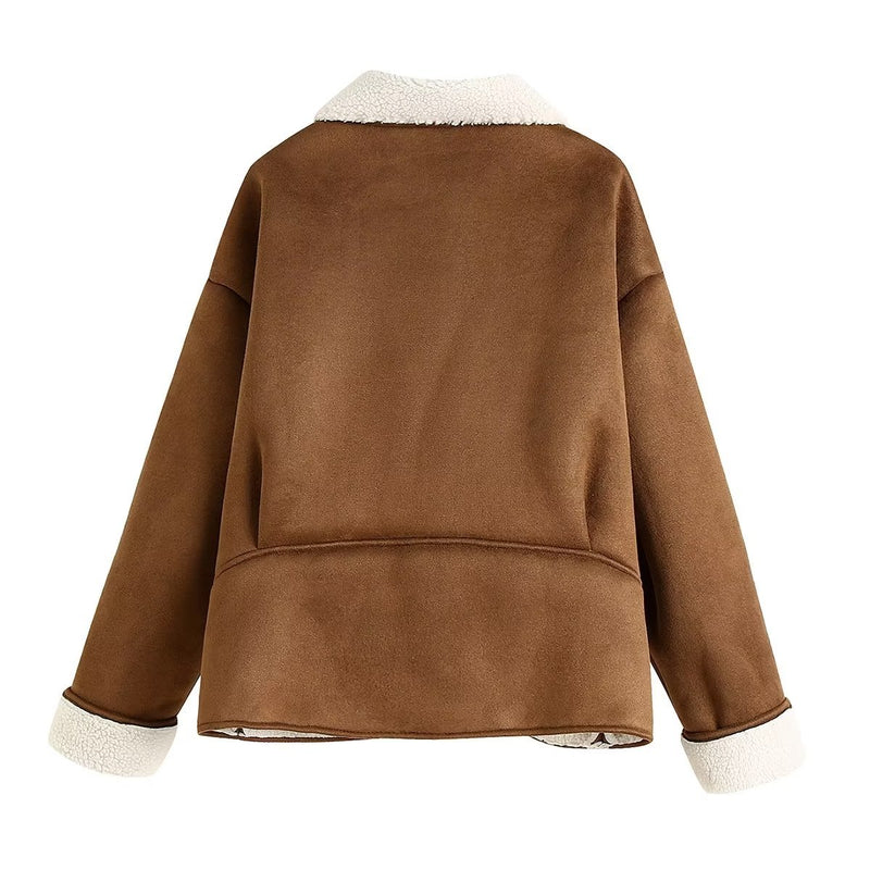 Women Cotton Coat Faux Suede Leather Coat