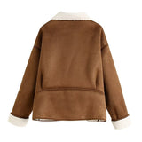 Women Cotton Coat Faux Suede Leather Coat