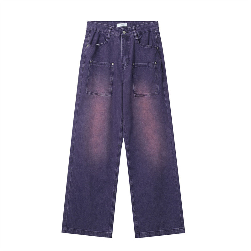 Men Jeans Gradient Color Multi-Pocket