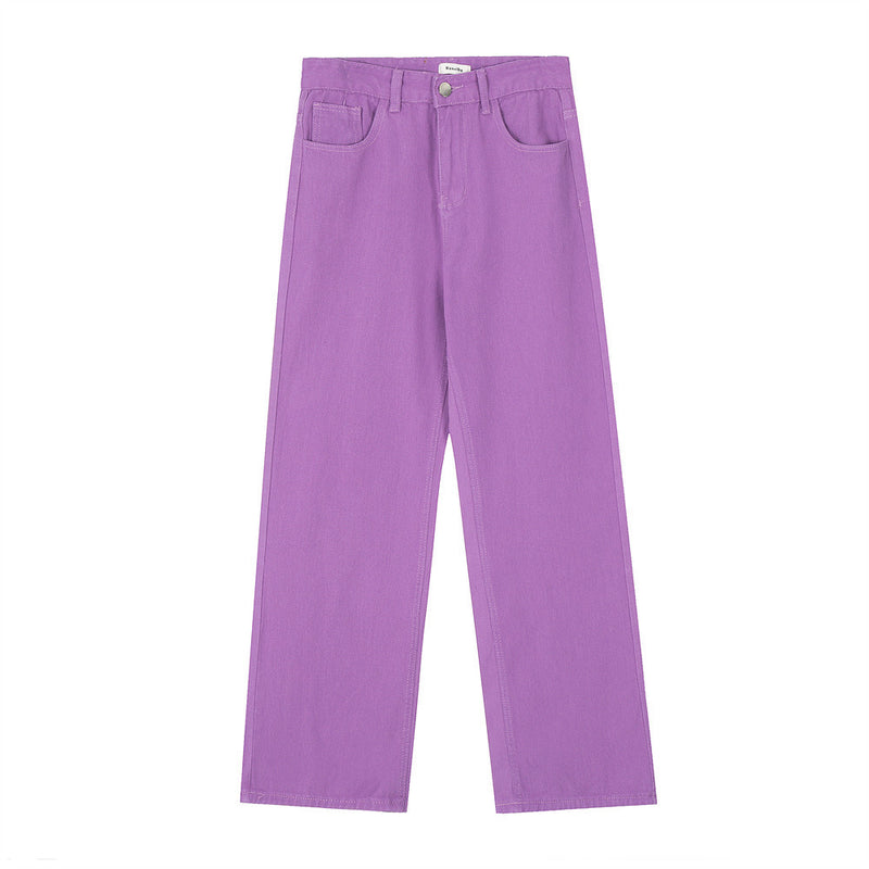 Men Jeans Simple Solid Color Loose Leisure All-Matching
