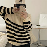 Women Pullover Sweater Slimming Stripes Sweater