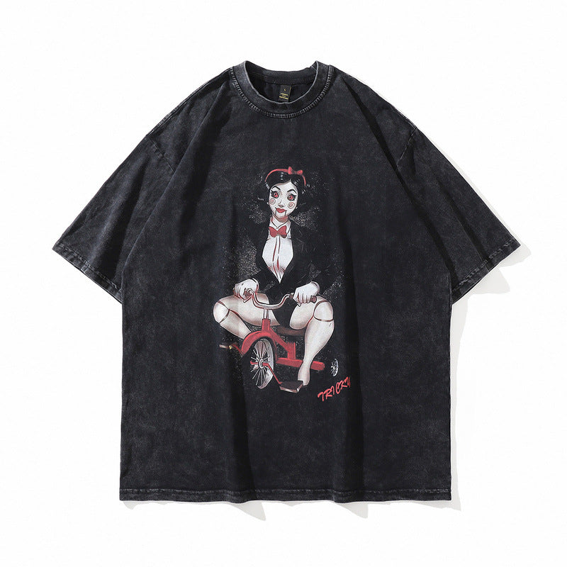 Men T-shirt Portrait Printing Loose Distressed